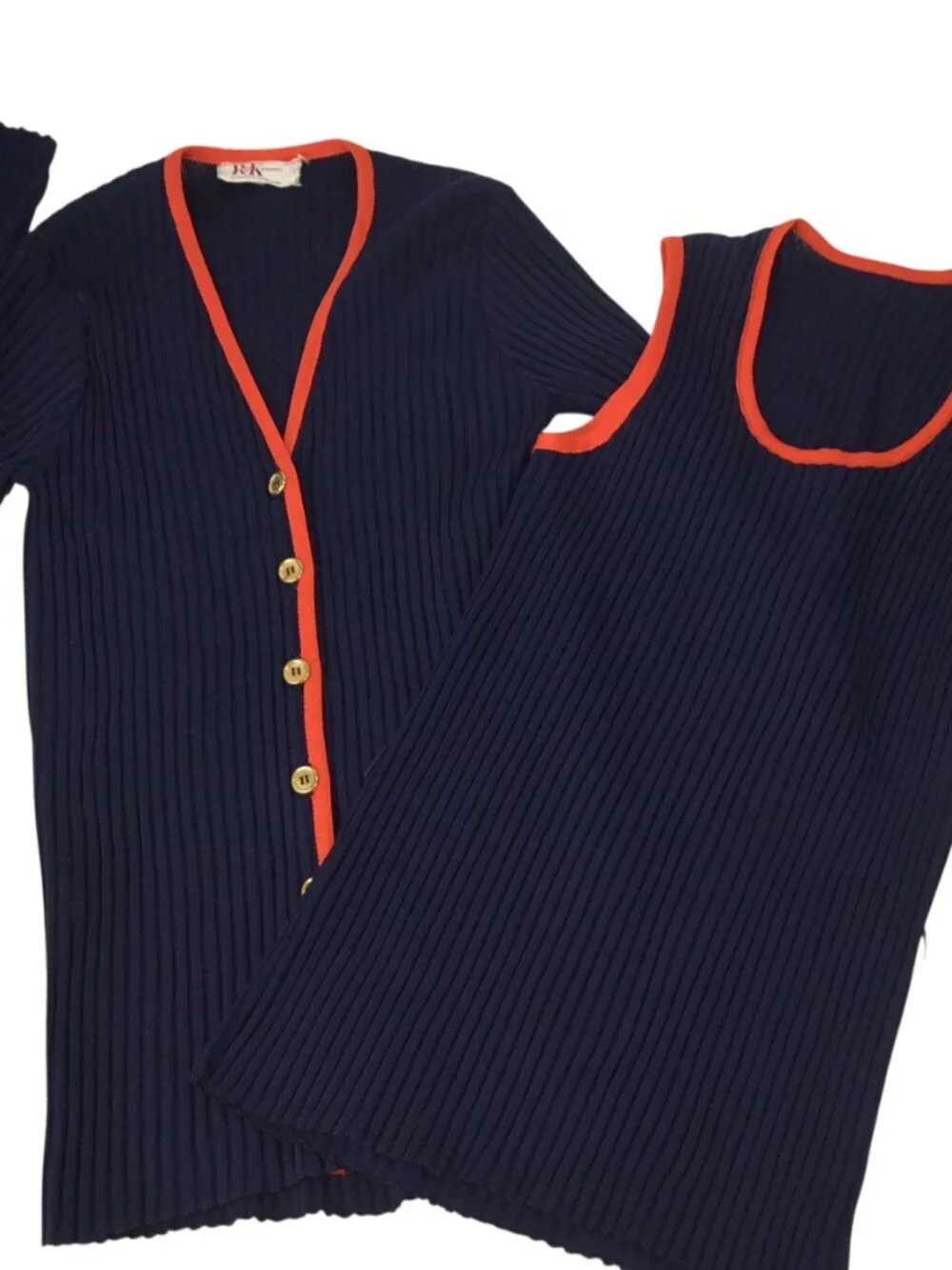 R & K Originals Vtg Twin Sweater Set Tank Cardigan Size 12 Ribbed Knit Nautical - Picture 9 of 11